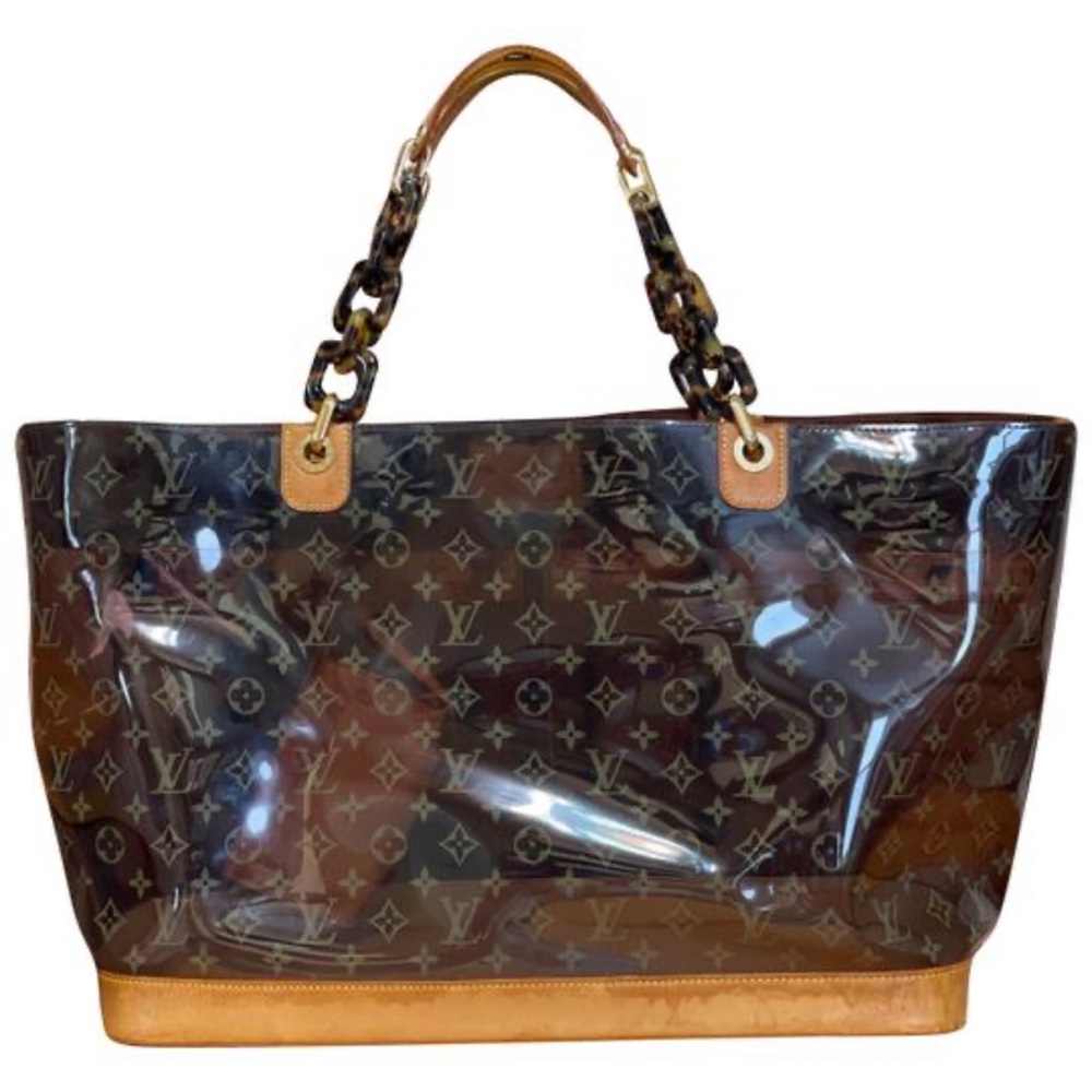 Louis Vuitton Brown Monogram Clear PVC Tote with Tan Leather Trim